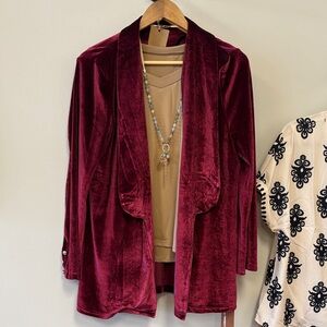 Velvet Burgundy Open Blazer